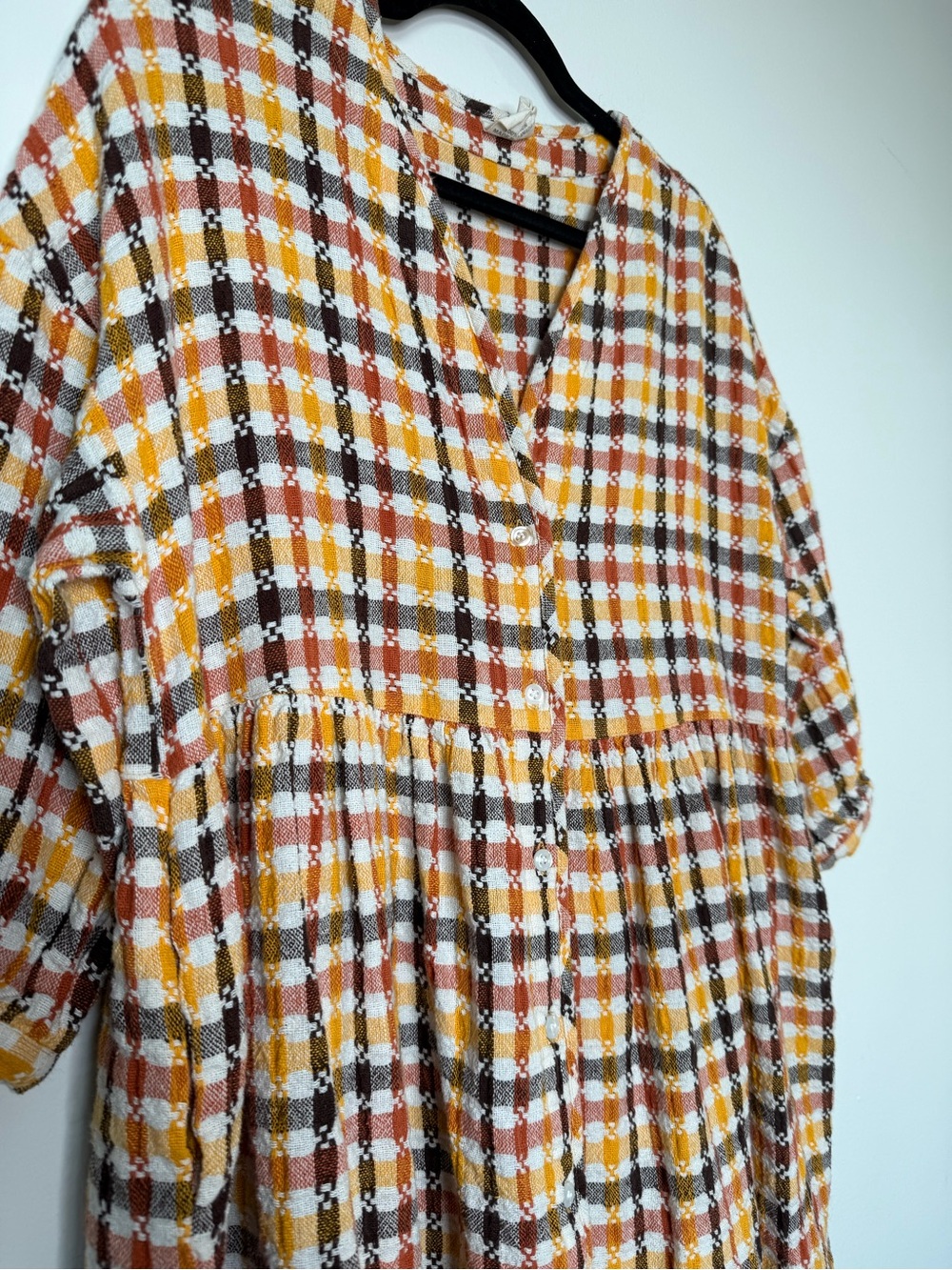Beaton Linen Women's Plaid House Dress | Button-Front Dress Medium Mustard - Picture 5 of 8